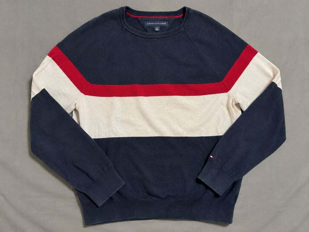Tommy Hilfiger Men's Colorblock Crew Neck Sweater Navy Red White Size L